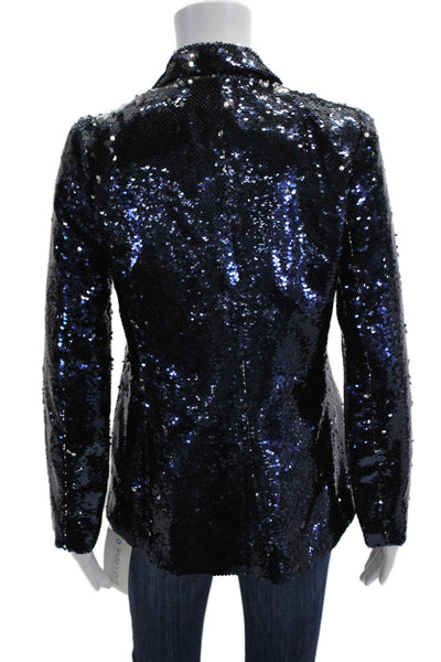 Aqua Womens Dark Blue Collared Long Sleeve 80s Polyester Blazer Size XS