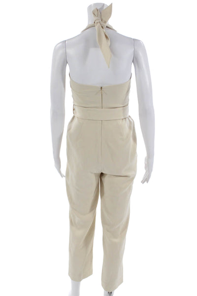 Jonathan Simkhai Women Beige Halter Neck Sleeveless Jumpsuit Size 2