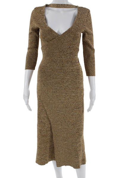 Solid & Striped Womens Bodycon Sweater Dress Brown V Neck 3/4 Sleeve Size S