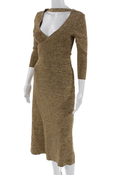 Solid & Striped Womens Bodycon Sweater Dress Brown V Neck 3/4 Sleeve Size S