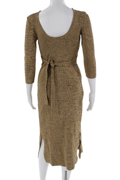 Solid & Striped Womens Bodycon Sweater Dress Brown V Neck 3/4 Sleeve Size S