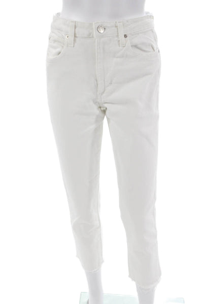 Amo Womens White Ankle Cropped High Rise Jeans 98% Cotton Size 26