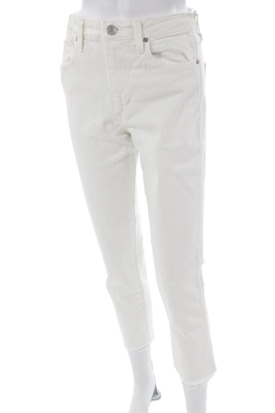Amo Womens White Ankle Cropped High Rise Jeans 98% Cotton Size 26