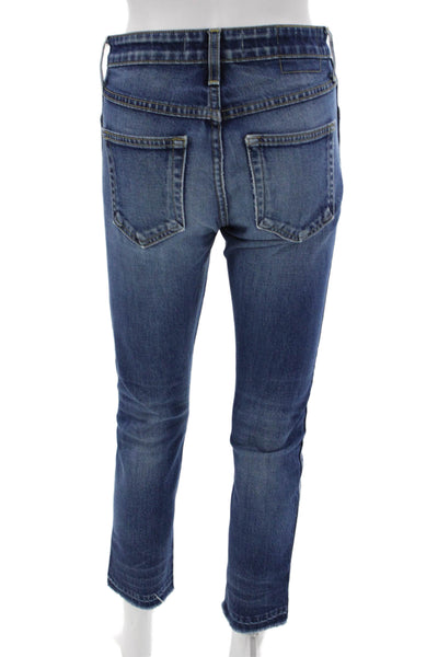 Amo Womens Cropped Ankle Jeans Dark Blue Mid Rise Button Size 26
