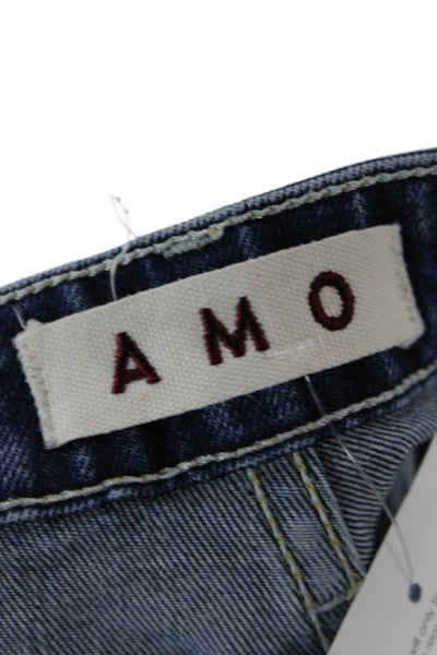 Amo Womens Cropped Ankle Jeans Dark Blue Mid Rise Button Size 26
