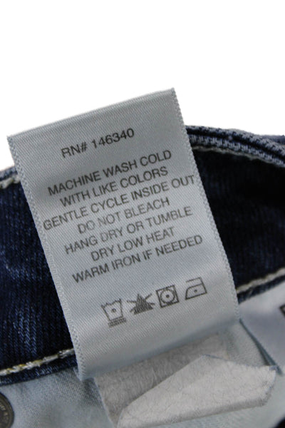 Amo Womens Cropped Ankle Jeans Dark Blue Mid Rise Button Size 26