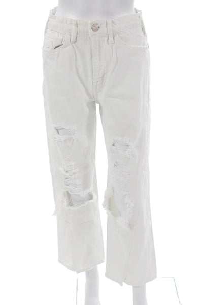 Frame Women Boyfriend Cropped White High Rise Jeans Size 26