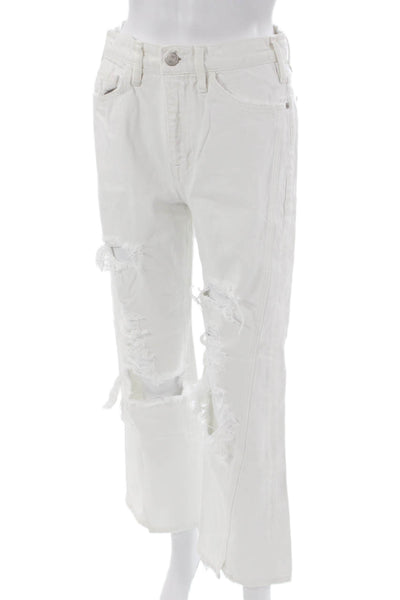 Frame Women Boyfriend Cropped White High Rise Jeans Size 26
