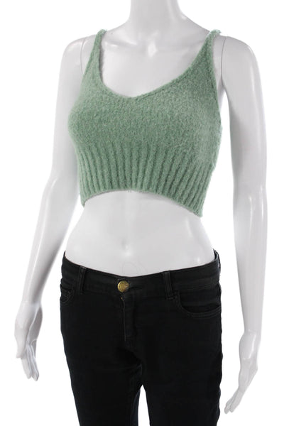 Nicholas Women Cropped Camisole V-Neck Green Wool Alpaca Blend Size S