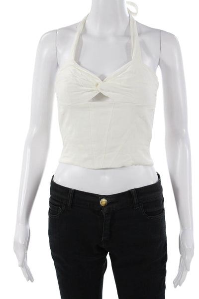 Amanda Uprichard Womens Cropped Sleeveless Tank White Tie Linen Rayon Size XS