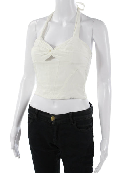 Amanda Uprichard Womens Cropped Sleeveless Tank White Tie Linen Rayon Size XS