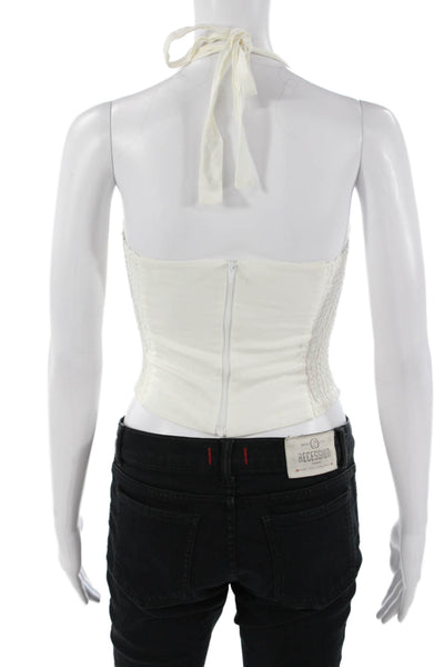 Amanda Uprichard Womens Cropped Sleeveless Tank White Tie Linen Rayon Size XS