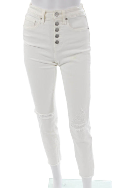 Veronica Beard Womens White High Rise Cropped Ankle Jeans Button Size 25