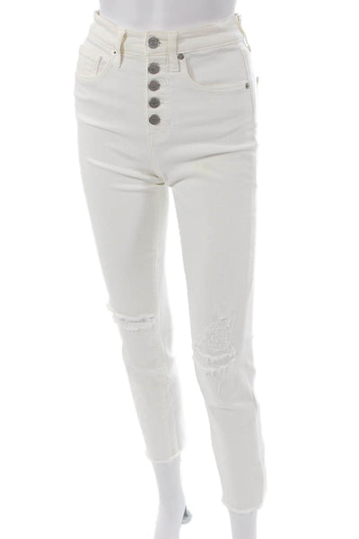 Veronica Beard Womens White High Rise Cropped Ankle Jeans Button Size 25