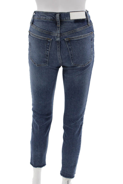 Re/Done Womens Ankle Cropped Straight Dark Blue Jeans Size 25