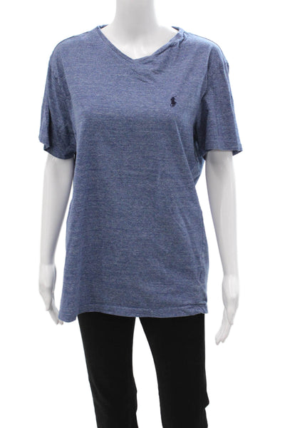 Polo Ralph Lauren Unisex Blue V-Neck Jersey T-Shirt Cotton Short Sleeve Size L