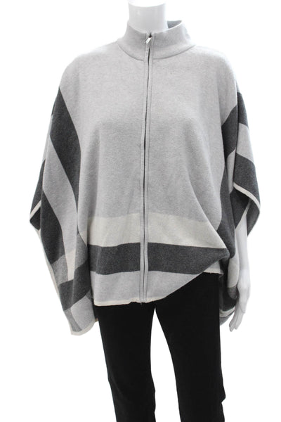 Jones New York Unisex Gray Striped Mock Neck Full Zip Sweater Size M