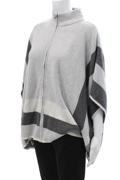 Jones New York Unisex Gray Striped Mock Neck Full Zip Sweater Size M