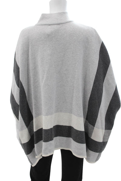 Jones New York Unisex Gray Striped Mock Neck Full Zip Sweater Size M