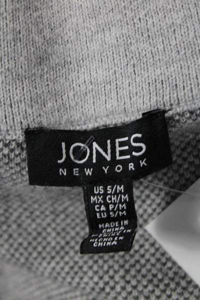 Jones New York Unisex Gray Striped Mock Neck Full Zip Sweater Size M