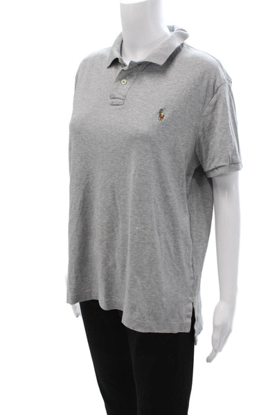Polo Ralph Lauren Mens Gray Collared Button Short Sleeve Polo Cotton Size L