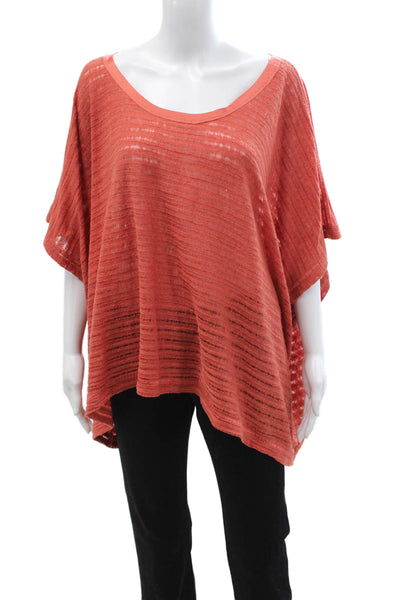 Robbi & Nikki Womens Tunic Orange Striped Boho Short Sleeve Round Neck Size L