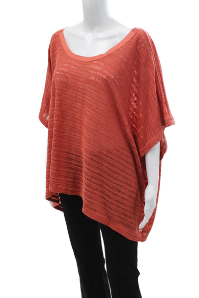 Robbi & Nikki Womens Tunic Orange Striped Boho Short Sleeve Round Neck Size L
