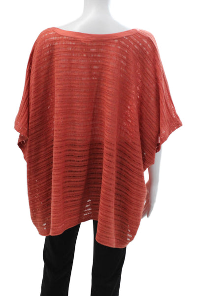 Robbi & Nikki Womens Tunic Orange Striped Boho Short Sleeve Round Neck Size L