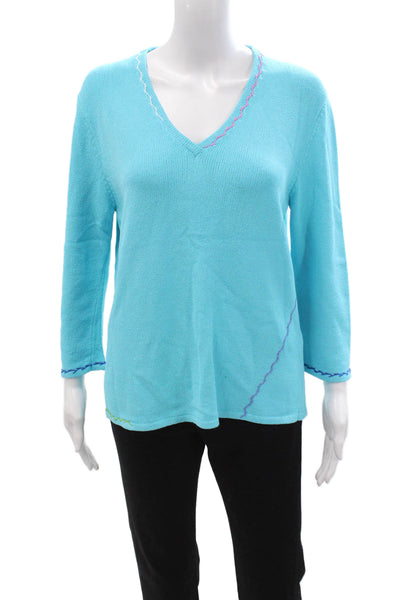 Ball Of Cotton Unisex Pullover Sweater Light Blue V Neck Long Sleeve 90s Size L