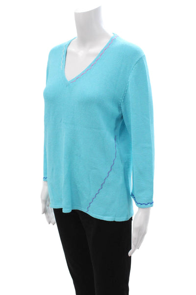 Ball Of Cotton Unisex Pullover Sweater Light Blue V Neck Long Sleeve 90s Size L