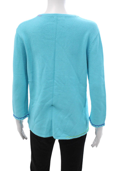 Ball Of Cotton Unisex Pullover Sweater Light Blue V Neck Long Sleeve 90s Size L