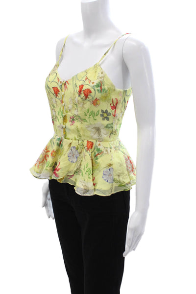 Parker Women Silk Floral V-Neck Camisole Blouse Yellow Spaghetti Strap Size XS