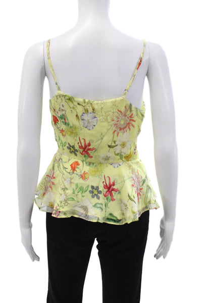 Parker Women Silk Floral V-Neck Camisole Blouse Yellow Spaghetti Strap Size XS