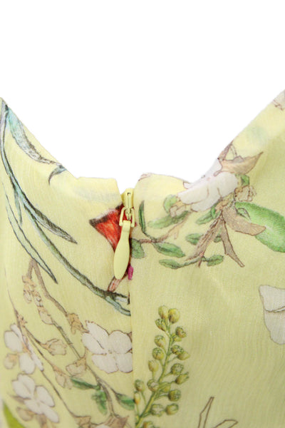 Parker Women Silk Floral V-Neck Camisole Blouse Yellow Spaghetti Strap Size XS
