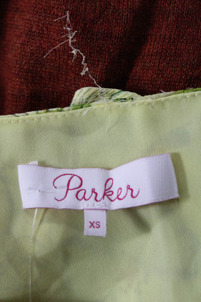 Parker Women Silk Floral V-Neck Camisole Blouse Yellow Spaghetti Strap Size XS