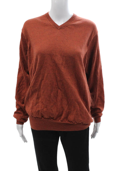 Peter Millar Womens V-Neck Pullover Sweater Brown Merino Silk Blend Size L
