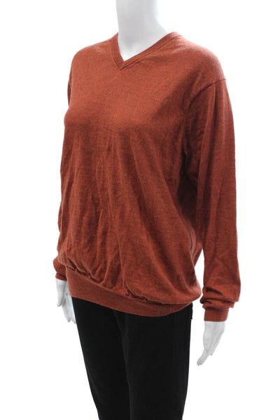 Peter Millar Womens V-Neck Pullover Sweater Brown Merino Silk Blend Size L