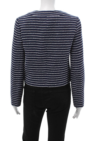 J Crew Womens Striped Dark Blue Blazer Button Long Sleeve Petite Size 0