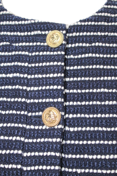 J Crew Womens Striped Dark Blue Blazer Button Long Sleeve Petite Size 0