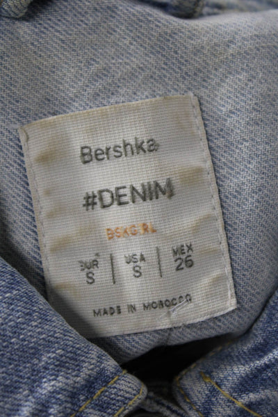 Bershka Womens Light Blue Cotton Collared Long Sleeve Jacket Size XS