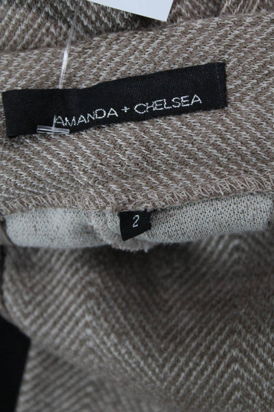 Amanda + Chelsea Womens Dress Pants Beige Herringbone Hook Eye 28in Size 2