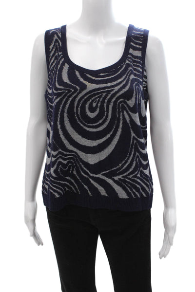 St. John Sport Womens Dark Blue Graphic Art Tank Wool Rayon Sleeveless Size L