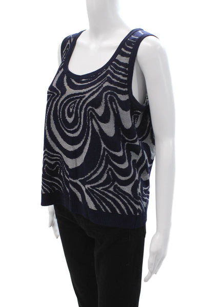 St. John Sport Womens Dark Blue Graphic Art Tank Wool Rayon Sleeveless Size L