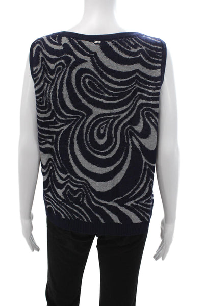 St. John Sport Womens Dark Blue Graphic Art Tank Wool Rayon Sleeveless Size L