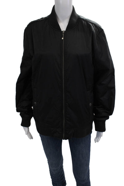 Velvet Unisex Bomber Jacket Black Snap Closure 100% Nylon Long Sleeve Size M