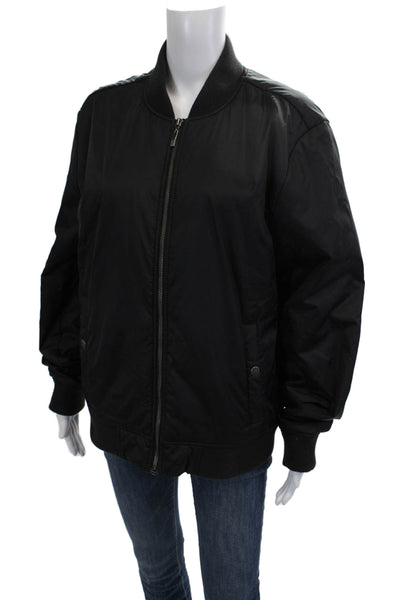 Velvet Unisex Bomber Jacket Black Snap Closure 100% Nylon Long Sleeve Size M