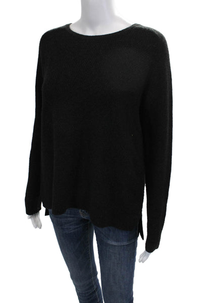 Vince Women Pullover Sweater Black Yak Wool Round Neck Long Sleeve Size S