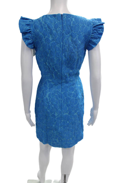 Trina Turk Women A-Line Floral V-Neck Short Sleeve Dress Zip Blue Size 6