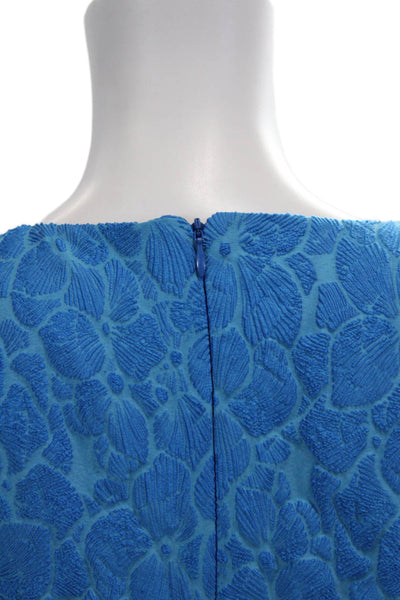 Trina Turk Women A-Line Floral V-Neck Short Sleeve Dress Zip Blue Size 6