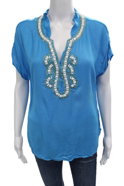 Lilly Pulitzer Women Tunic Blouse Short Sleeve Blue Viscose Boho Size S
